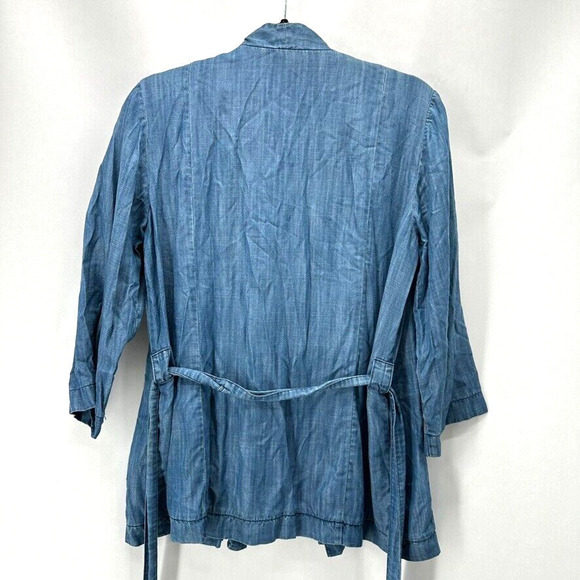 JUST Female Rigmor Kimono Blouse Size S Chambray Blue Wrap Preppy Coastal City - Picture 6 of 12